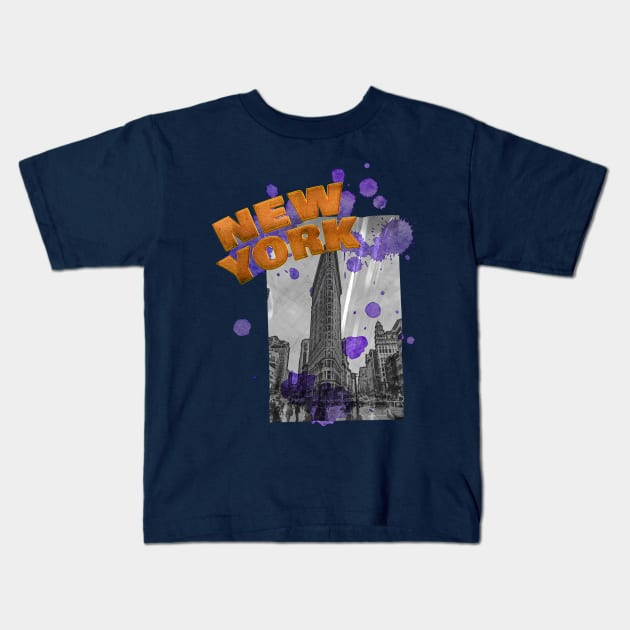 New York Trip - Orange/Purple Kids T-Shirt by MerlinArt